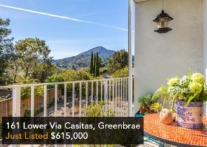 Single level, 2 bedroom, 1 bath sunlit oasis in Greenbrae, CA is move in ready for you to enjoy nearly year-round sunrises and sunsets!
